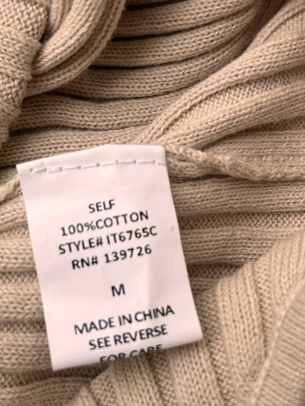 Honey Punch Beige Ribbed Turtleneck Bodysuit M | Sleeveless | Cotton | Neutral - Picture 4 of 8